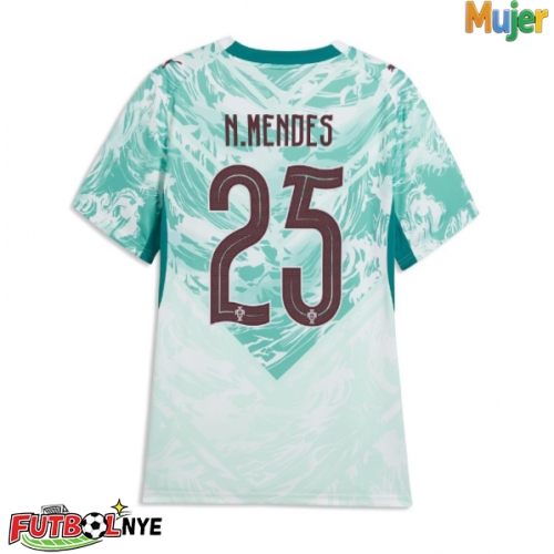 Camiseta Portugal Nuno Mendes #25 Visitante Equipación para mujer Mundial 2026 manga corta